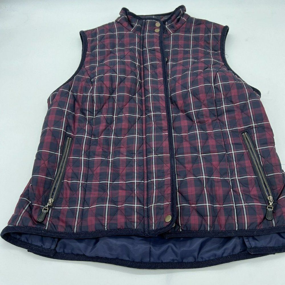 TALBOTS tartan plaid quilted vest jacket coat cordoroy trim zipper pocket Mp